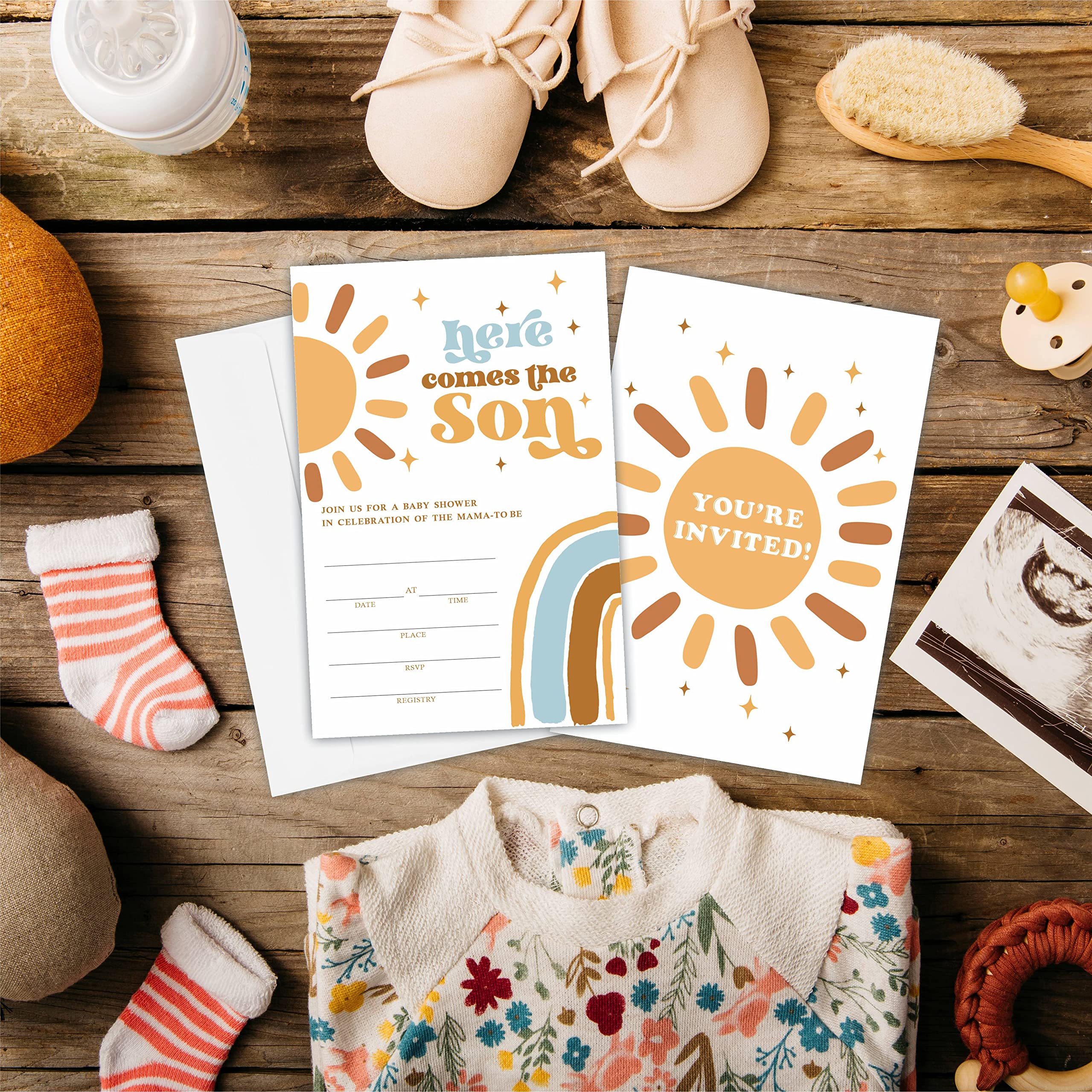 YKYENR Here Comes The Sun Baby Shower Invitation,25 Sunshine, image size:2559x2560