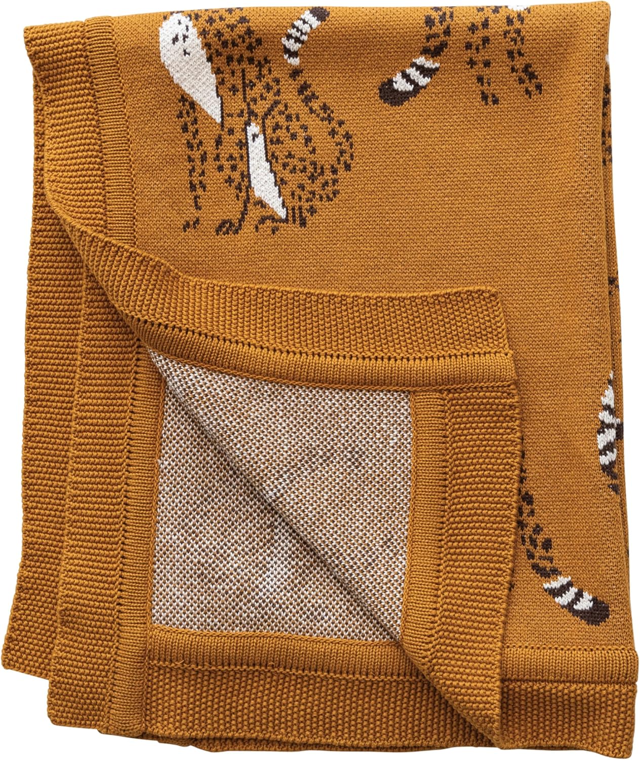 Creative Co-Op Soft Cotton Knit Baby Blanket with Decorative Cheetahs, Mustard Color