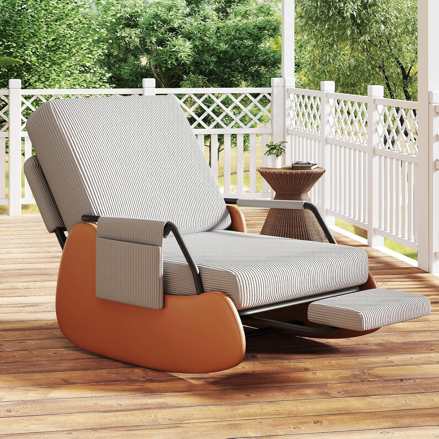 Furniliving Modern Glider Rocking Chairs, Adjustable Recline Accent Lounge Chair with Retractable Footrest, Comfortable Upholstered Reading Gaming Chair for Living Room, Bedroom, Grey.