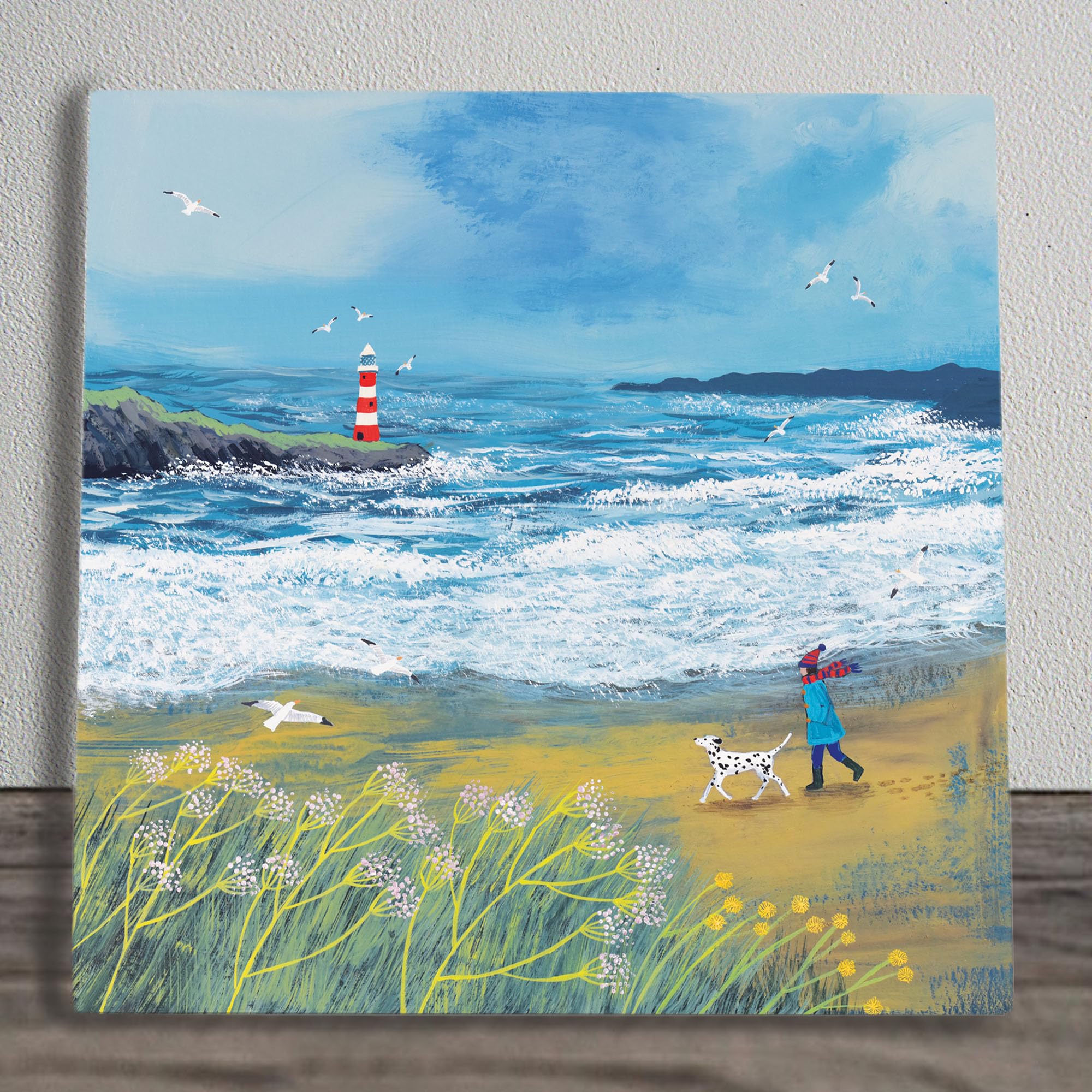 Global Designs Multi Lighthouse Beach Ceramic Tile Picture Plaque Sign Nautical Seascape Coastal Art Windswept By Jo Grundy 20X20cm