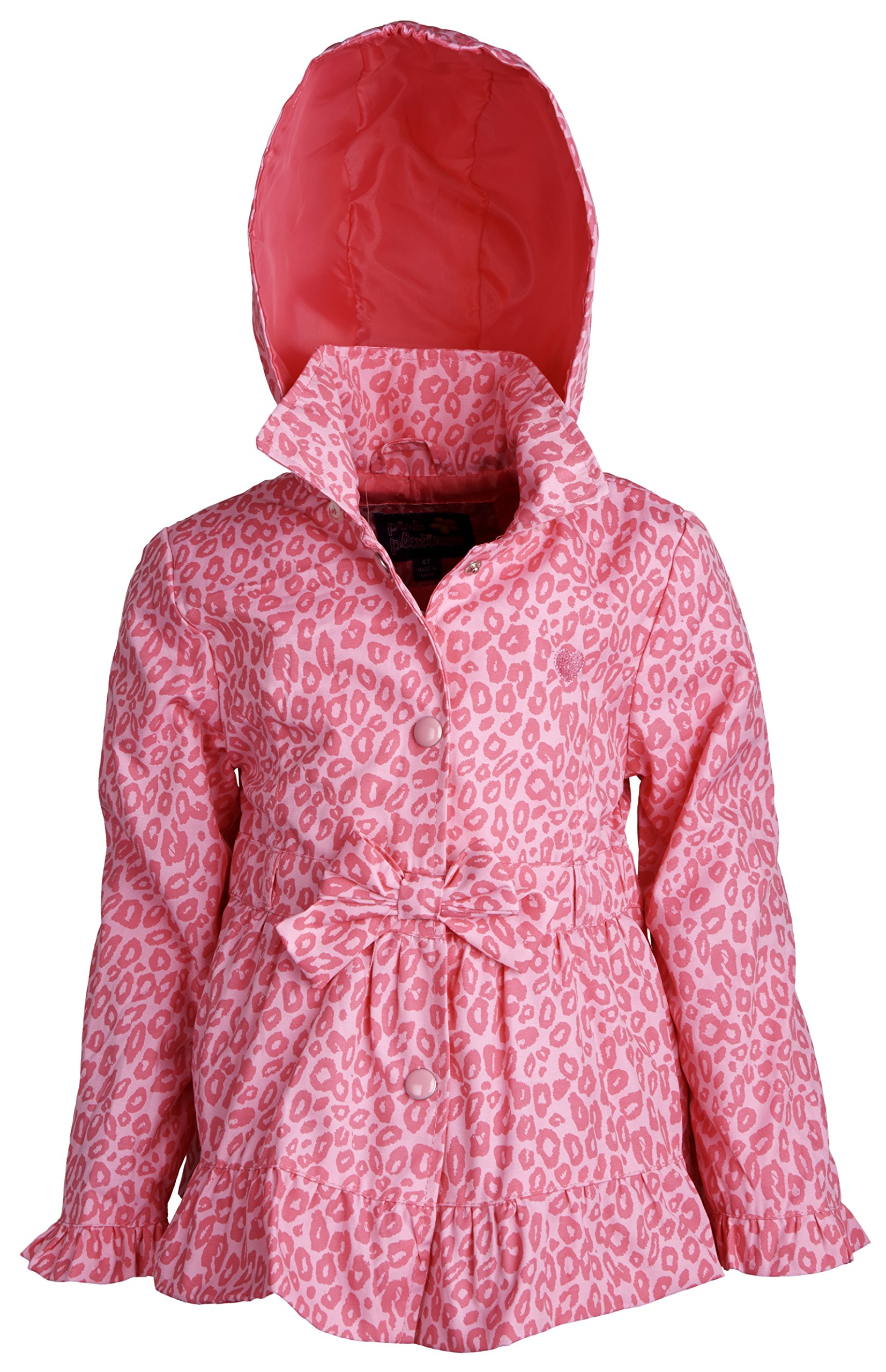 Pink Platinum Little Girls Waisted Leopard Spring Trenchcoat with Removable Hood - Pink (Size 2T)