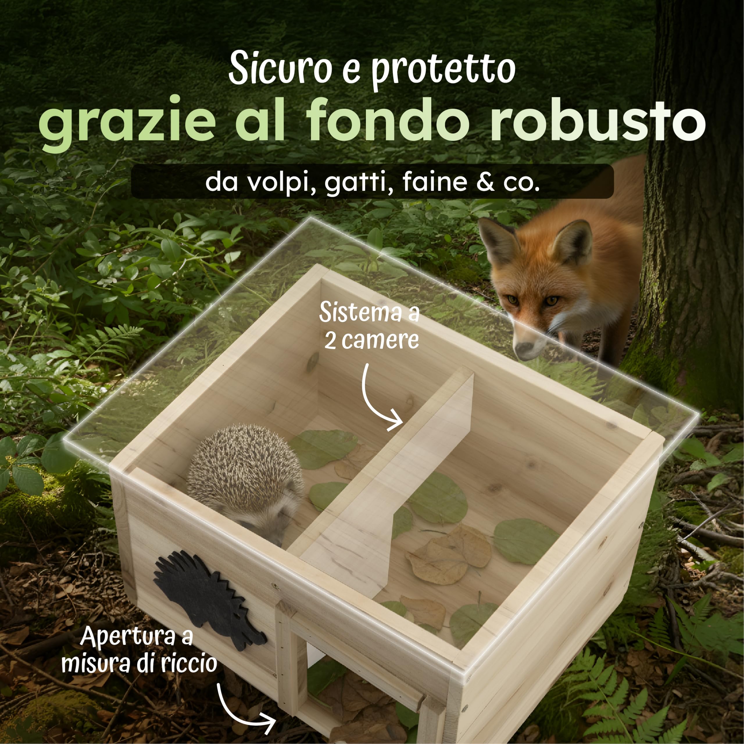 Moorland Casetta per ricci rifugio invernale in legno FSC® per esterni base | 32x26cm fissa sistema a 2 camere con divisorio tetto removibile resistente al clima dormitorio fondo inverno riparo IH7