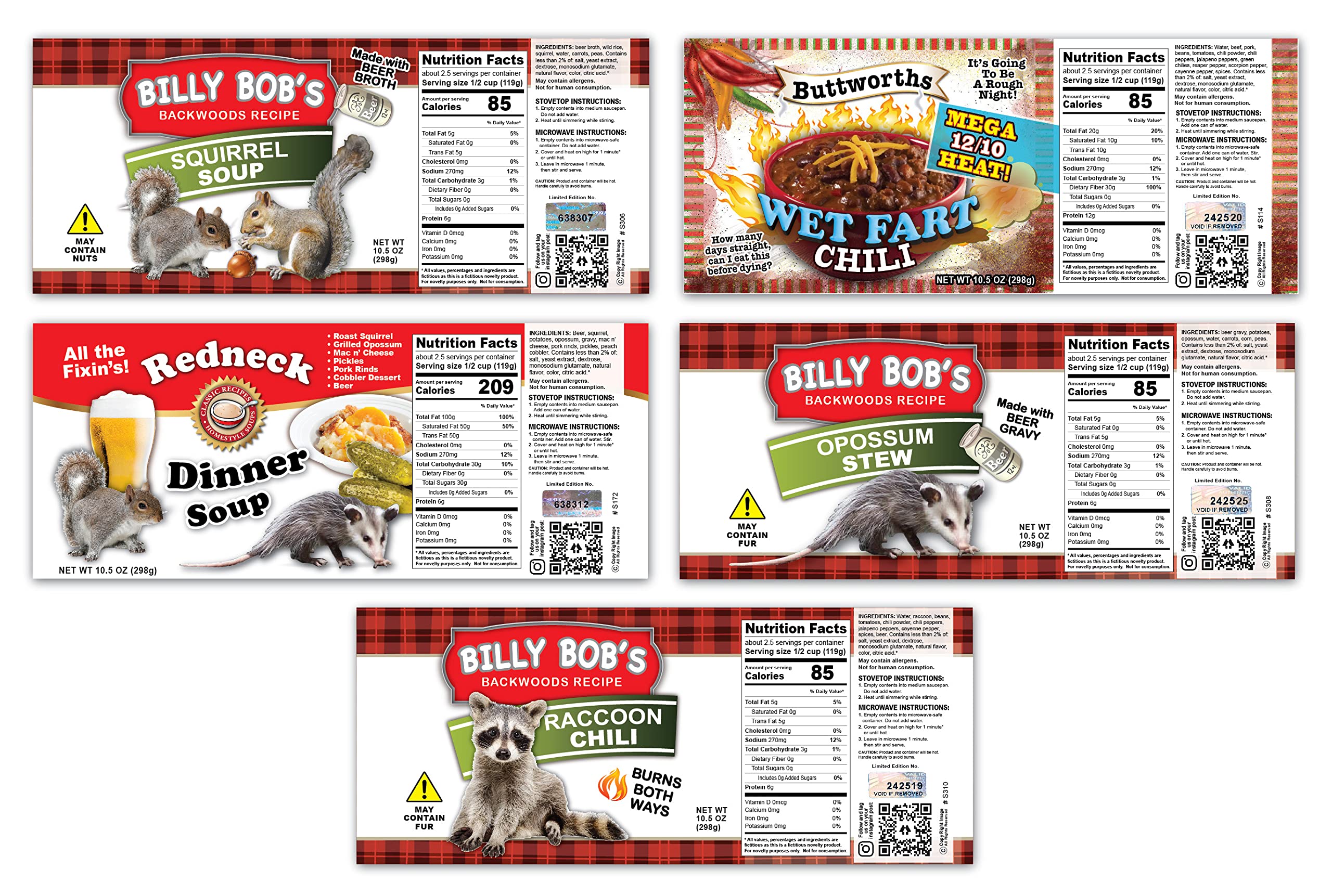 5 Pack - Redneck Gag Soup Can Labels - Party Supplies and Favors