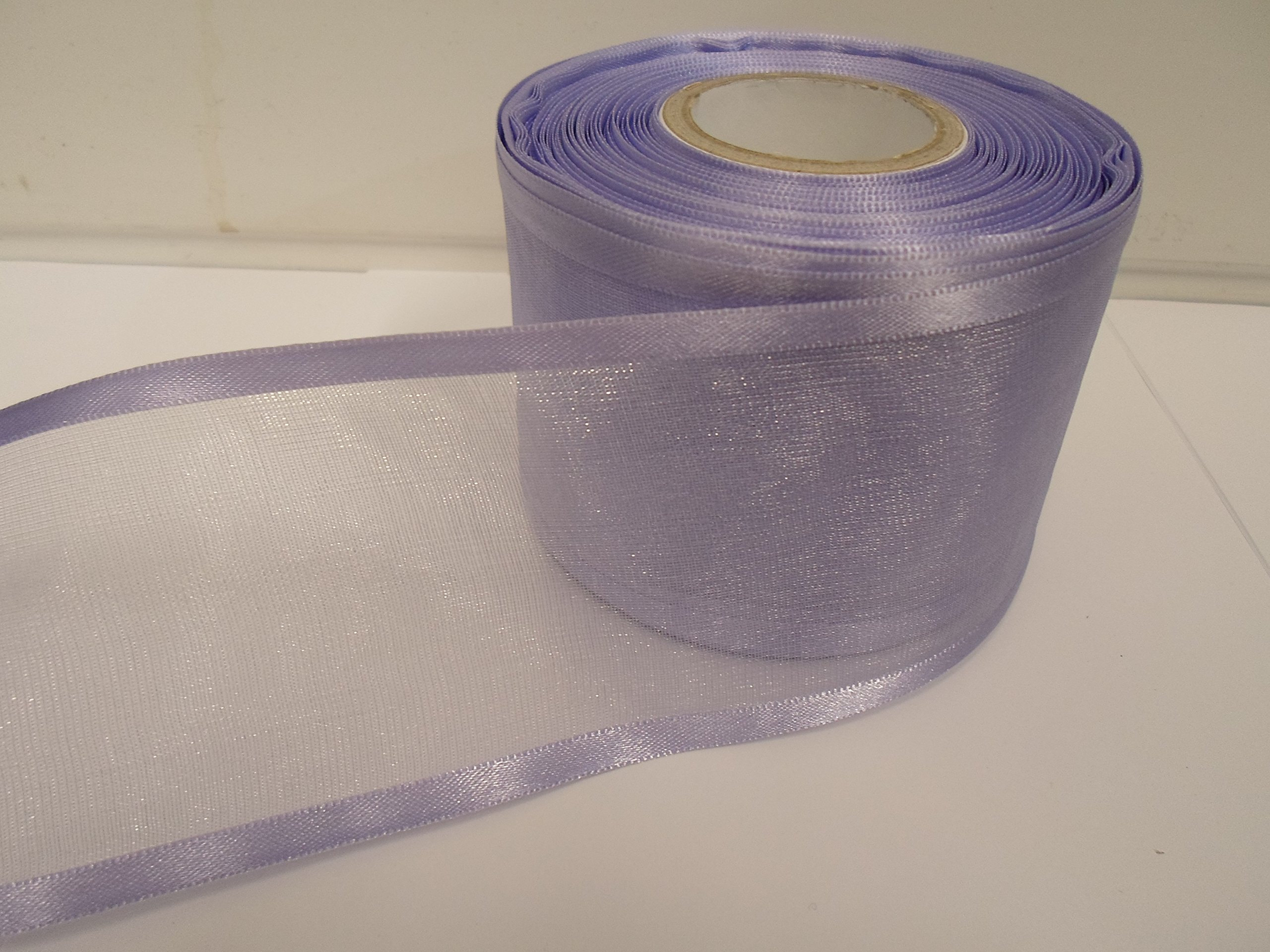 2 metres (Cut from Reel) x 70mm Edged Organza Ribbon Lilac Light Purple Double Sided Satin Edge Sheer 70 mm 7cm