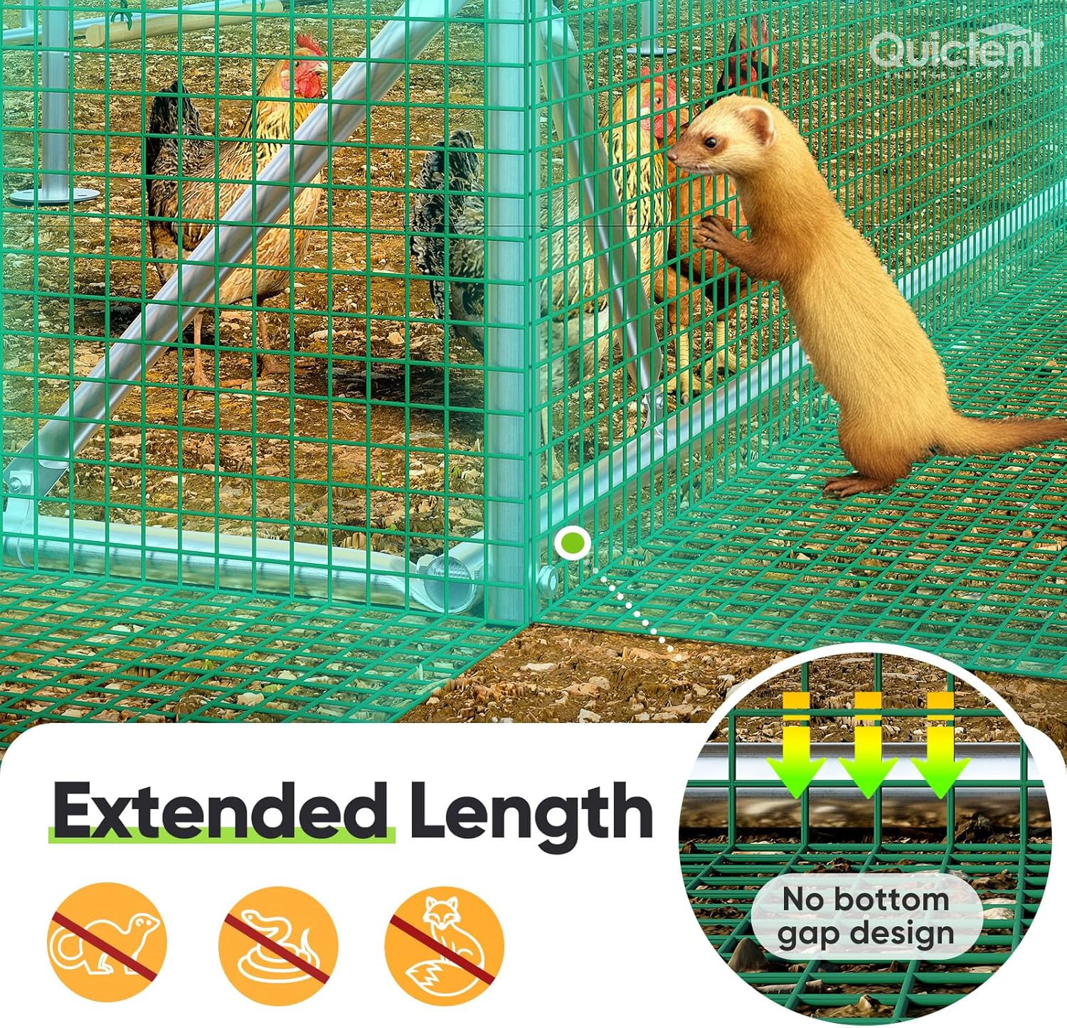 Quictent 18x9x6.6ft Metal Chicken Coop Run with Perch & Swing, Elite Series Large Walk-in Outdoor Poultry Cage Heavy Duty Predator Proof Hen Duck Rabbit Farm Pen House, Waterproof Anti-UV Cover