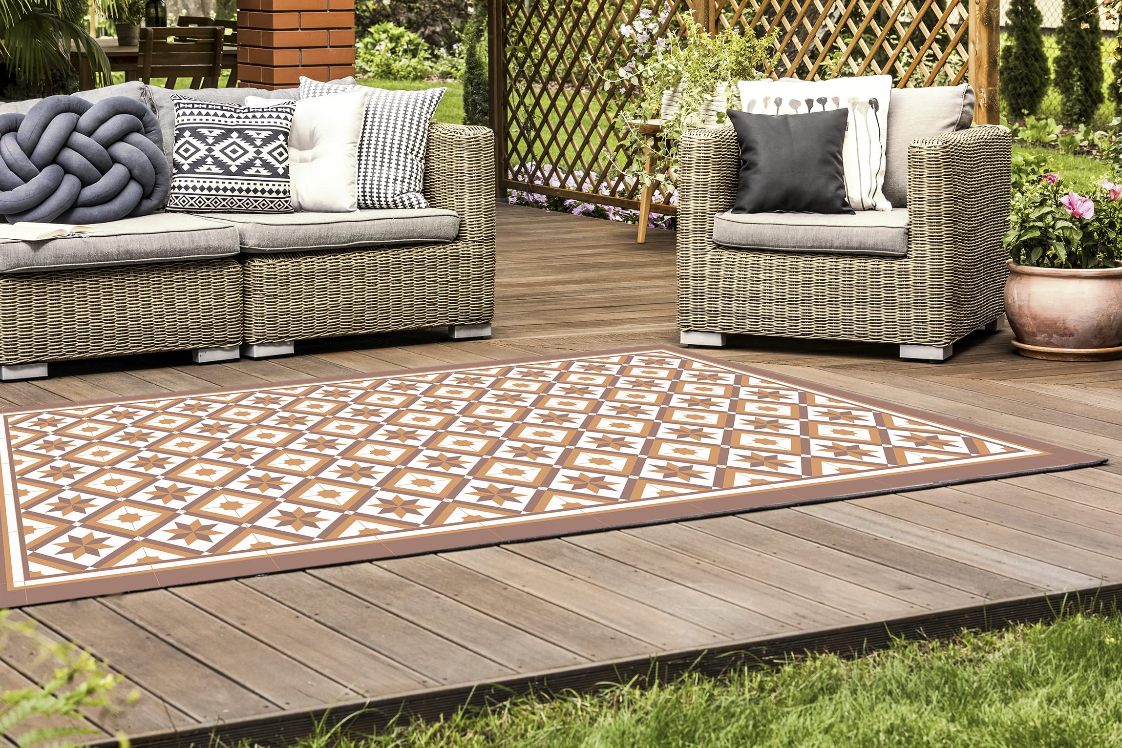 DobleUve Estudio Alfombra Vinílica Hidráulica 25 | Color Marrón | 65x200 cm | Alfombra Cocina Lavable Antideslizante | Alfombra Vinilica | Suelo Vinílico | Alfombra Vinilo Salón