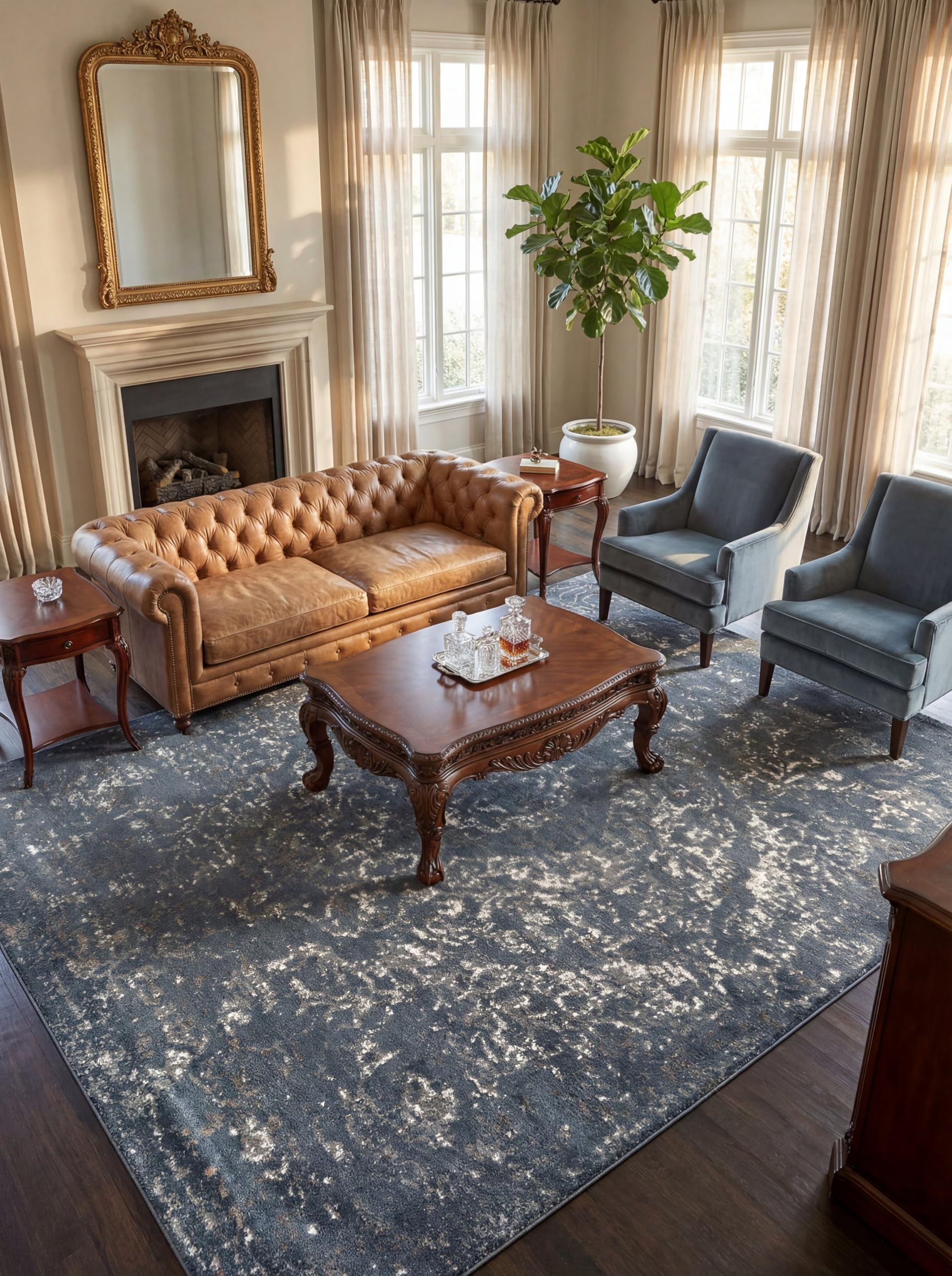 Rugs.com Oregon Collection Rug – 10' x 14' Blue Low-Pile Rug Perfect for Living Rooms, Large Dining Rooms, Open Floorplans