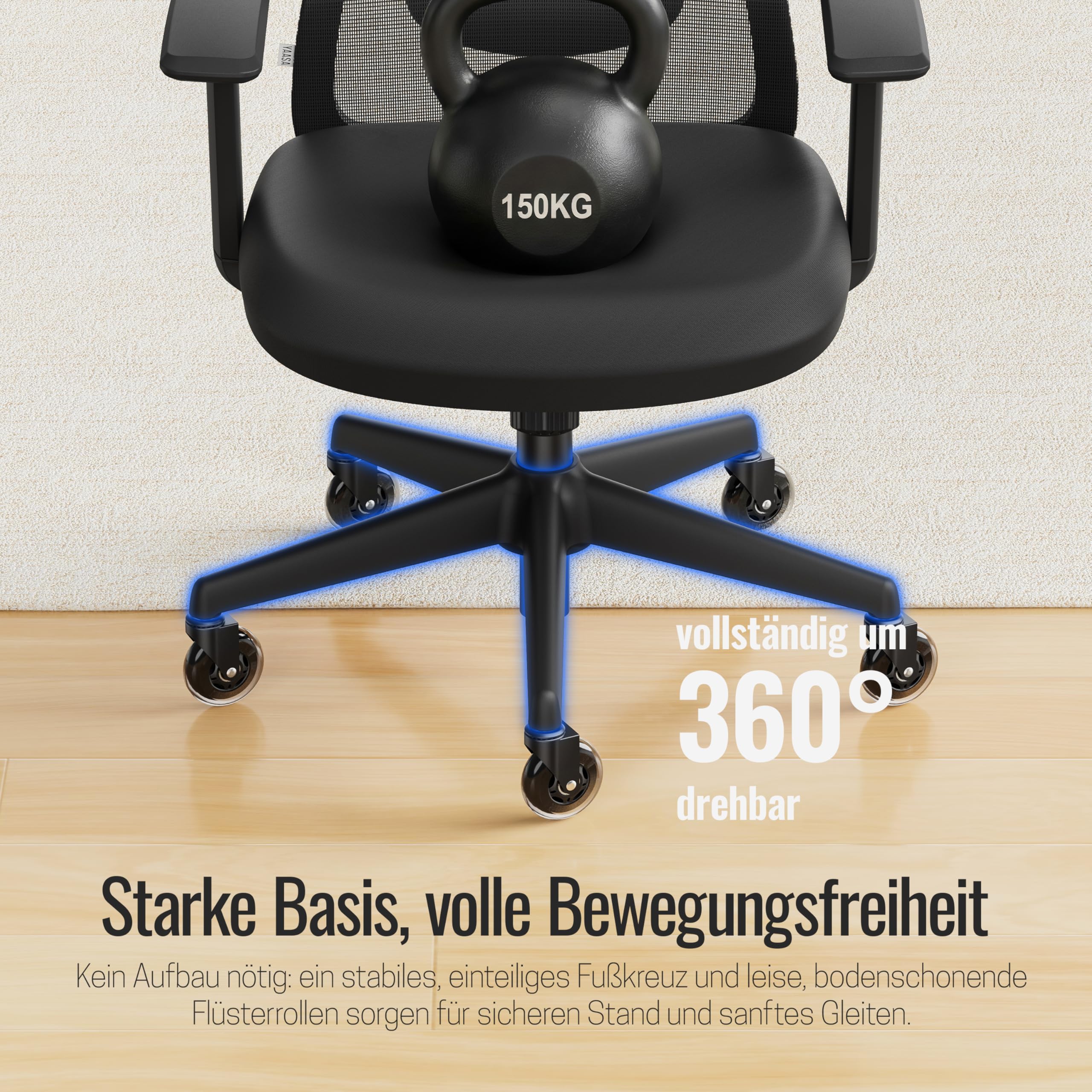 Yaasa Chair Plus, Bürostuhl des Jahres 2026, ergonomischer Schreibtischstuhl mit Kopfstütze 2D-Lordosenstütze & 4D-Armlehnen, Drehstuhl-TESTSIEGER gesundes Sitzen, Homeoffice Büro, Flüsterrollen 150kg