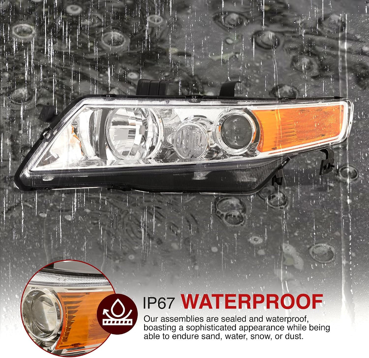 AJP Distributors For Acura TSX CL9 Projector Headlights Head Lights Lamps Upgrade Replacement Set 2004 2005 2006 2007 2008 04 05 06 07 08 (Chrome Housing Clear Lens Amber Reflector)