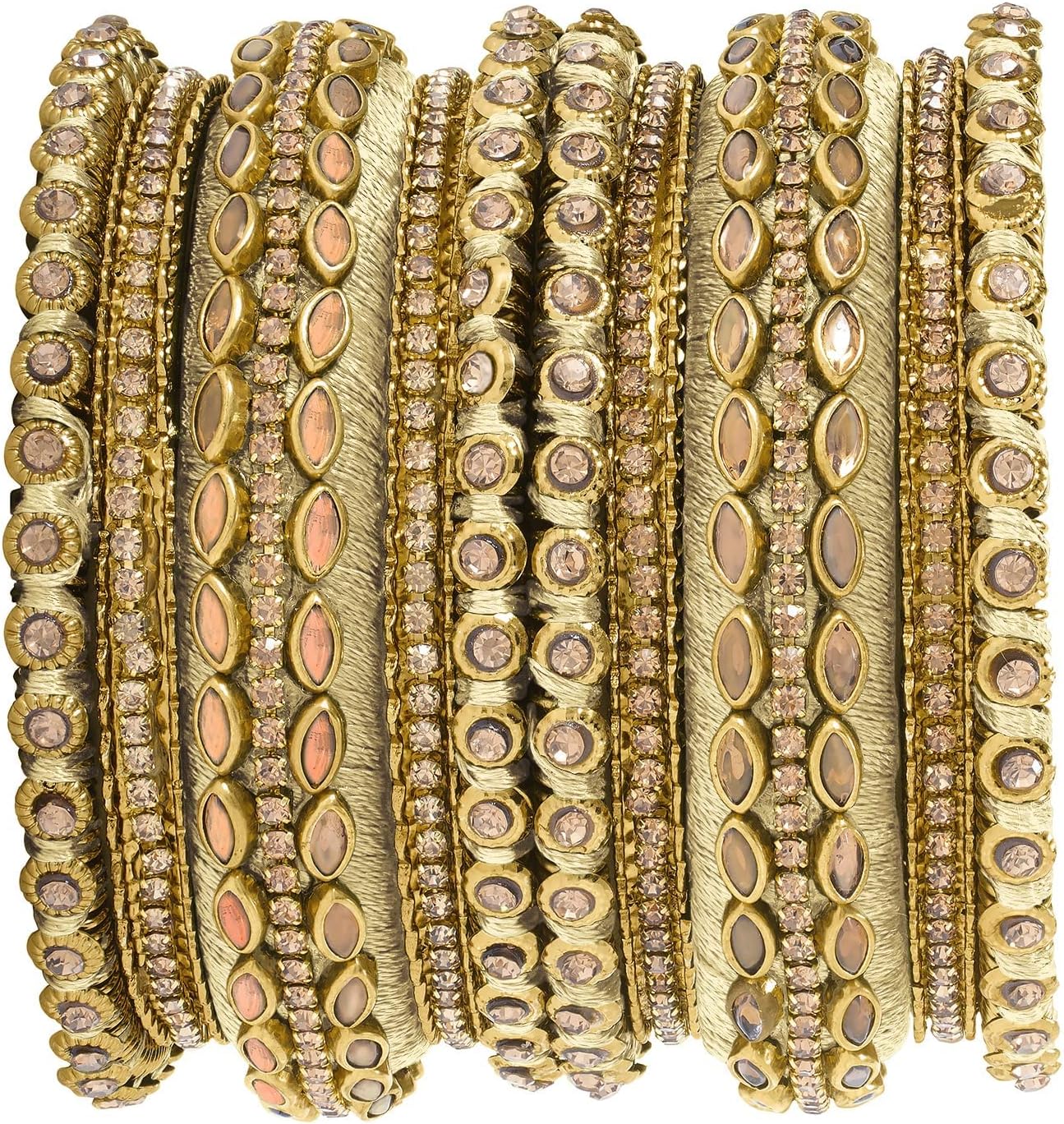 Aheli Silk Thread Faux Stone Studded Bangle Set Chuda Ethnic Indian Wedding Wear Fashion Jewelry Gift for Women
