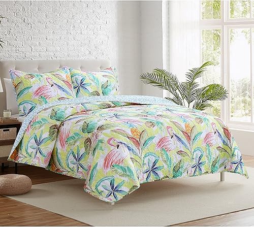 Coastal Home Sunny Flamingo - Juego de edredón tamaño matrimonialqueen multicolor
