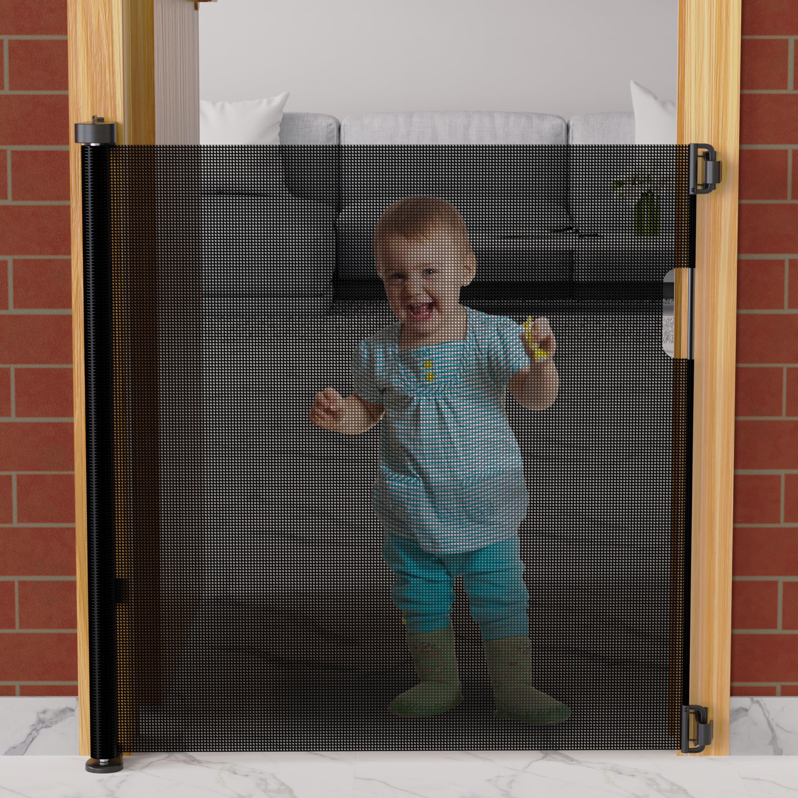 Cherilo Safety Gate for Kids Home | Retractable Baby Safety Gate for Door & Stairs | Expandable Mesh Child Gate up to 150 cm | Pet & Baby Fence Barrier | Black