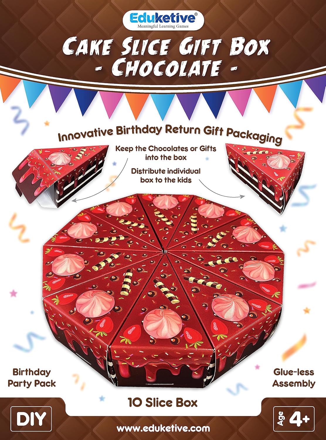 Eduketive Chocolate Cake Slice Gift Box (10 Slice Cake Box) Birthday