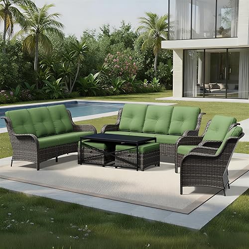 Miniatura 103 de Joyside Silla mecedora giratoria para exteriores para patio, mecedora de mimbre para exteriores con cojines de tela de olefina adecuada para porche