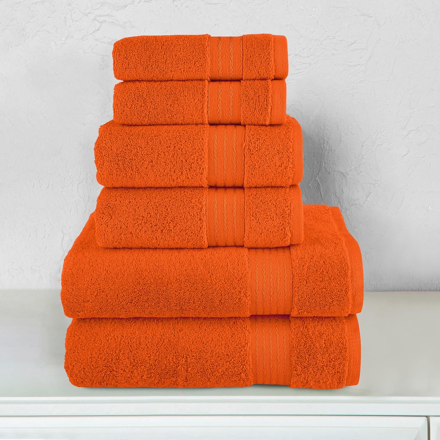 Elegant Comfort Premium Cotton 6-Piece Towel Set, Includes 2 Washcloths, 2 Hand Towels and 2 Bath Towels, 100% Turkish Cotton - Highly Absorbent and Super Soft Towels for Bathroom, Orange