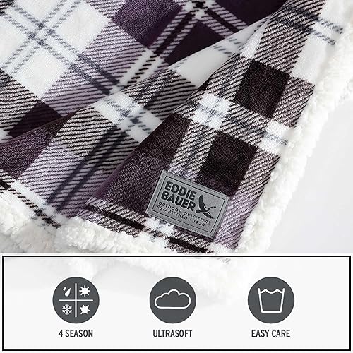 Vista 20 de Eddie Bauer Manta reversible de vellón sherpa, ropa de cama y decoración del hogar, para todas las estaciones, (Bunkhouse Plaid Beige), beige