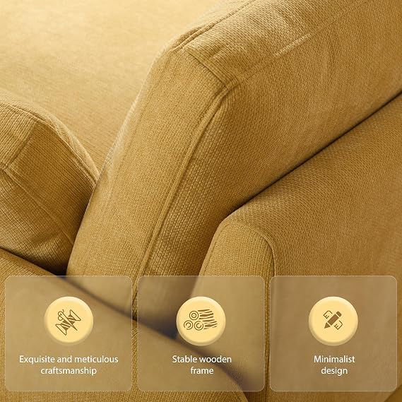50 * 43 Oversized Modern Accent Chair, Ultra Wide and Deep Seat Single Sofa Chair, Chenille Soft Comfy Armchair with Two Throw Pillows for Living Room, Apartment, Dorm, Office (Yellow)