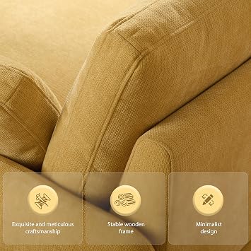 50 * 43 Oversized Modern Accent Chair, Ultra Wide and Deep Seat Single Sofa Chair, Chenille Soft Comfy Armchair with Two Throw Pillows for Living Room, Apartment, Dorm, Office (Yellow)