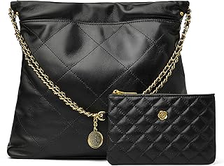 Quilted Leather Tote Bag for Women Large Shoulder Handbags Travel Work Purse With 1 Small Wristlet purse (1-Black)