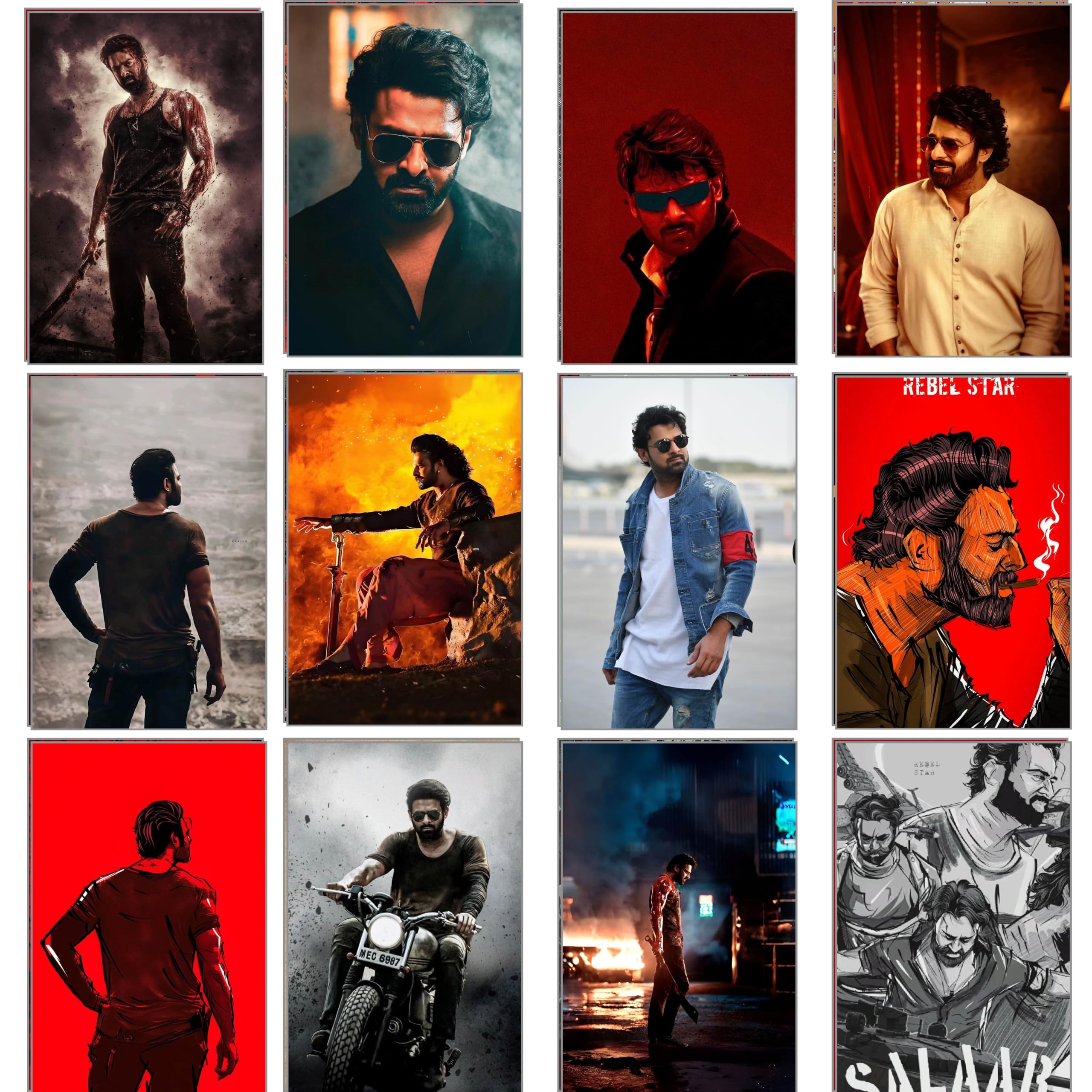 Dream World Decor Prabhas Rebel Star Poster Set of 12 | A4 350 GSM Glossy Wall Art | Salaar & Baahubali Inspired Prints | Stylish Home & Room Décor for Fans-image-25