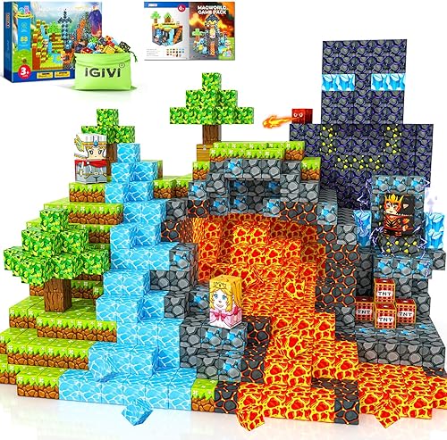 Miniatura 8 de IGIVI Bloques magnéticos  Juego de imanes para construir minas y océanos, imanes de construcción para niños de 3 a 5 4 a 8 años, juguetes