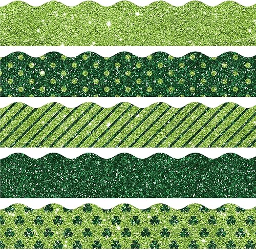 Whaline 69 pies 69 pies con purpurina para el Día de San Patricio 5 diseños de rayas de trébol verde brillante decoración de puntos para tablón de
