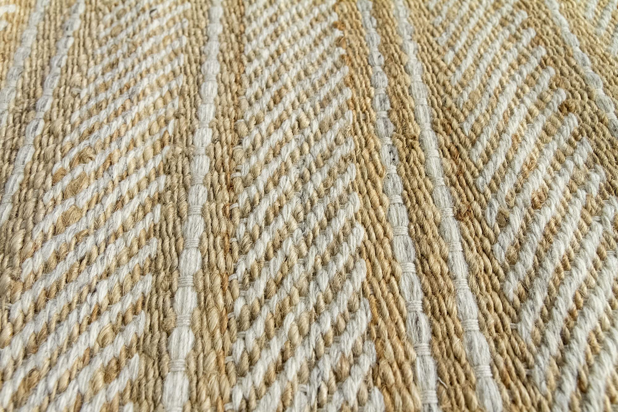 HAMID - Tapis en Jute Ronde de Laine Olivia, Tapis en Laine et Jute Ronde, Tissé à la Main pour Salon, Chambre, Salon, Couleur Blanc Naturel, (150x150cm)