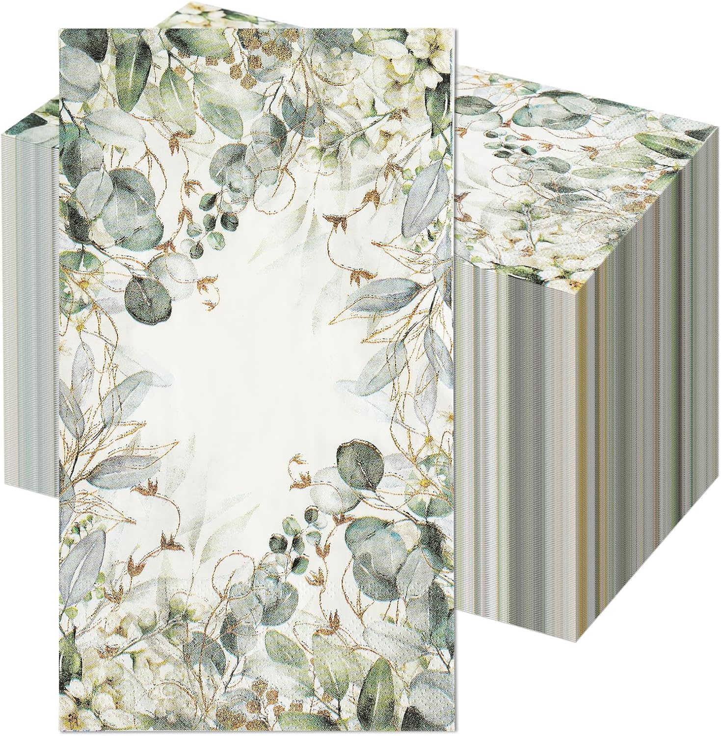 Greenery Floral Paper Hand Towels for Bathroom 100PCS Disposable Guest Flower Napkins with Leaf Design, Decorative Dinner Napkins for Wedding Birthday Bridal Shower Baby Shower Party & Table Decor