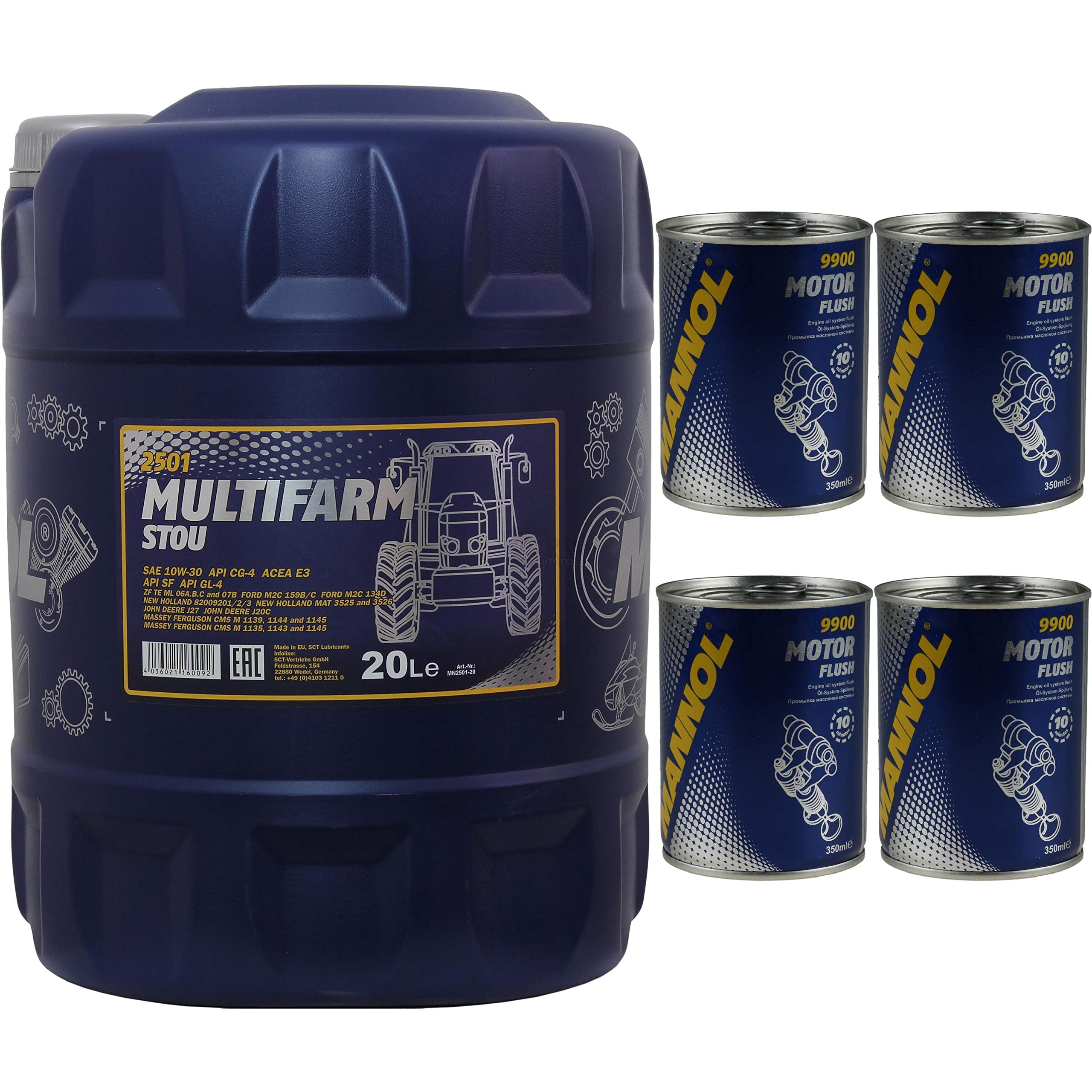 20L MANNOL olio motore SAE 10W-30 Multifarm STOU, sistema di irrigazione Motor Flush