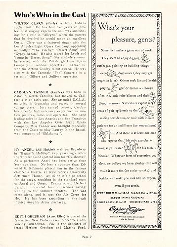 Miniatura 6 de Joe Layton (Debut)"OKLAHOMA!" Edith Gresham/Wilton Clary/Hy Anzel/Rodgers and Hammerstein 1948 Chicago Playbill