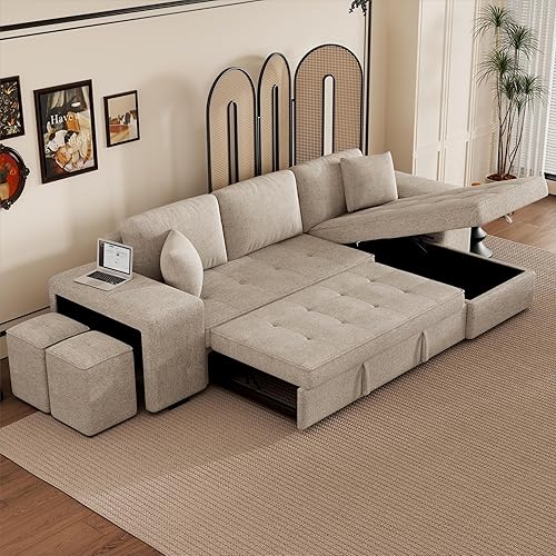 104.5 inch Reversible Sleeper Sectional Sofa with Pull Out Bed