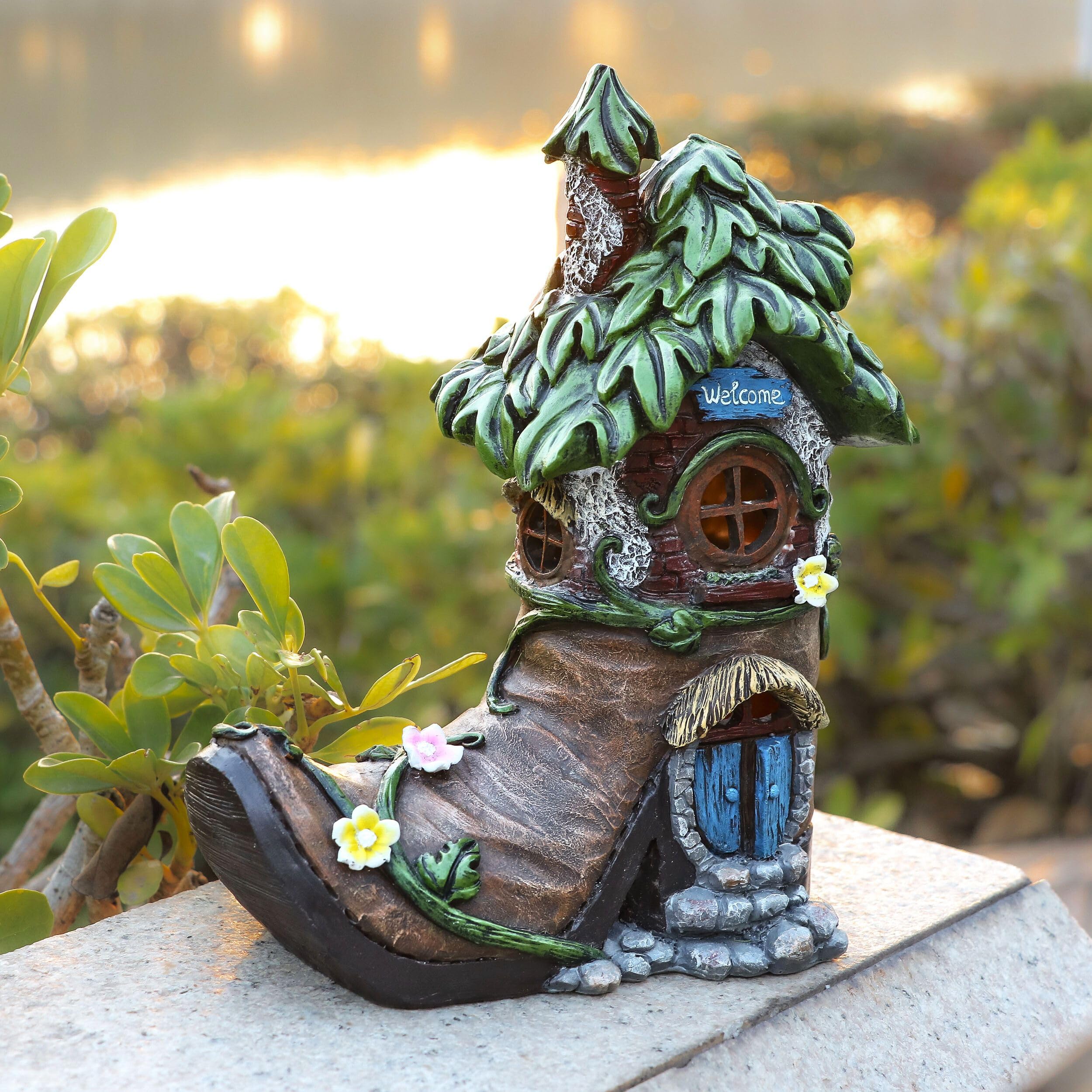 TERESA'S COLLECTIONS Garden Ornaments Outdoor, Lovely Fairy Boot House with Solar Light - Image 4