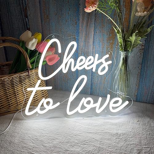 Letrero de neón con texto en inglés Cheers To Love para decoración de pared, letrero LED grande con suministro USB para dormitorio, estético, Letrero de neón con texto en inglés Cheers To Love para decoración de pared, letrero LED grande con suministro USB para dormitorio, estético,