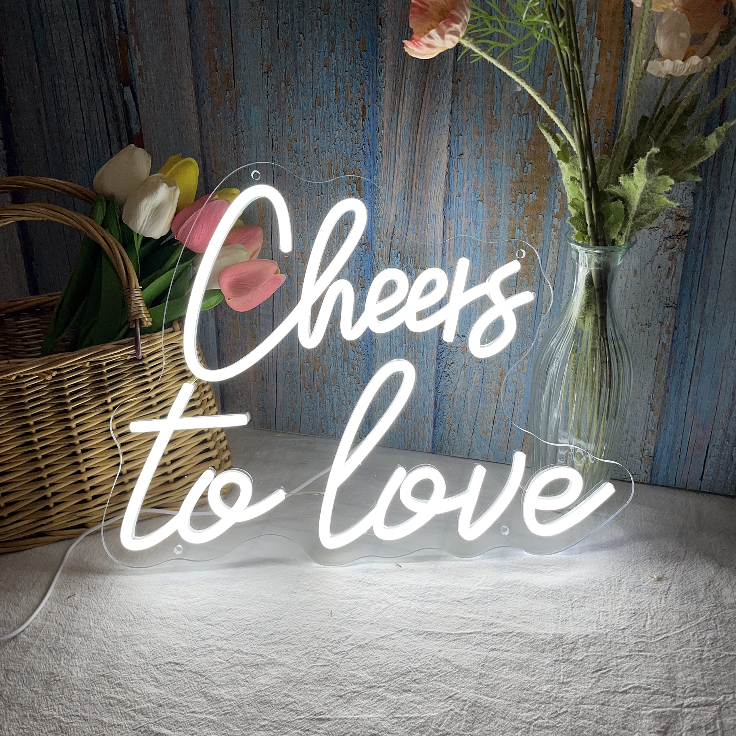 Cheers To Love Neonschild für Wanddekoration, Cheers to Love LED, großes Schild mit USB-Versorgung für Schlafzimmer, ästhetisch, Geburtstag, Hochzeit, Party, Geschenk, LED-Schilder, 40x39x30 cm Zoll