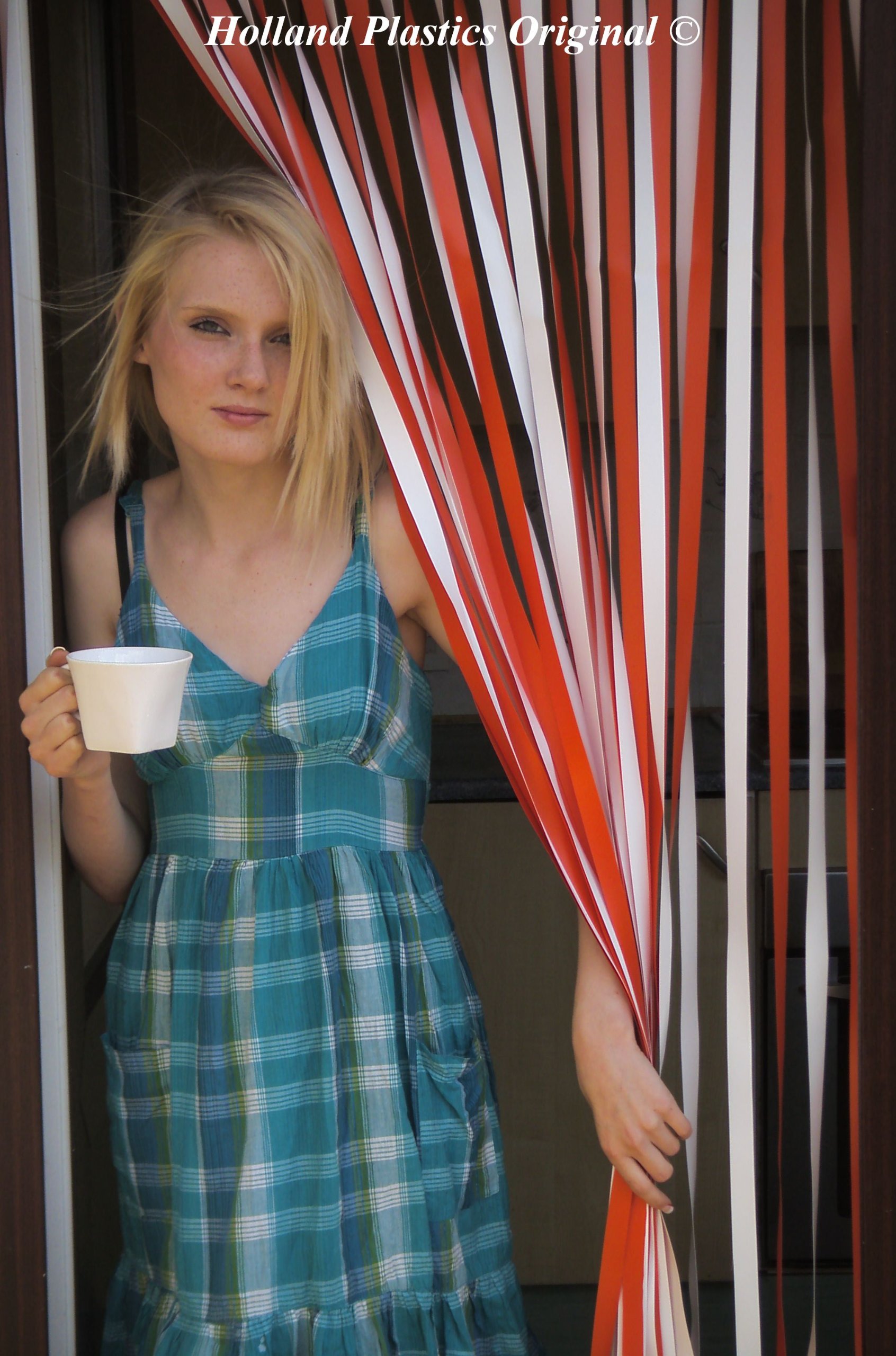 Caravan/Rv Door Curtain Bug Fly Strip Blind. 62 cm Wide. 'Blue & White'