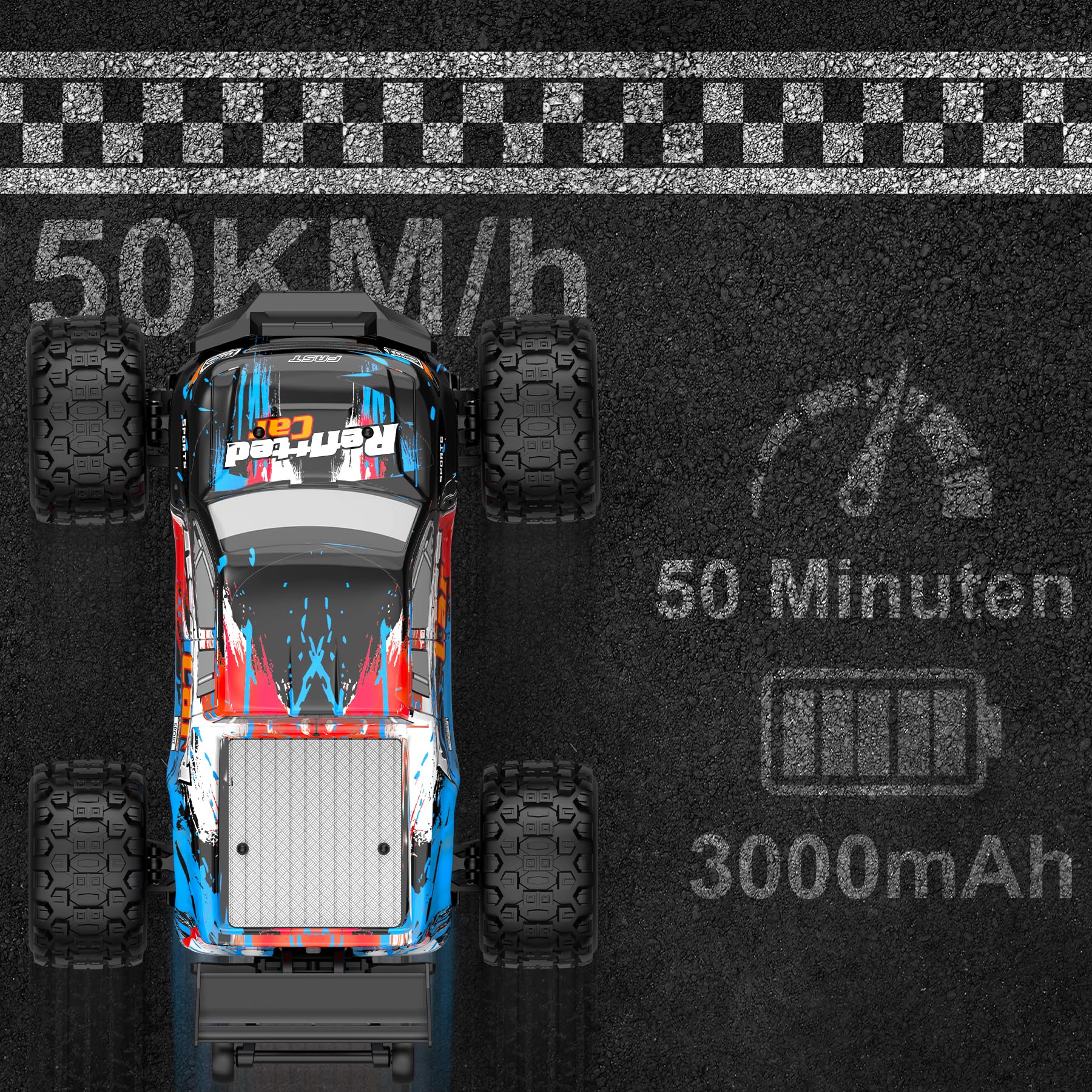 1/16 4X4 High-Speed RC auto Monstertruck für Jugendliche ab 14 Jahren | 50+ KM/H Spitze, 390 Motor, Langlebige Achse & Aufhängung, 3000 mAh Akkus, Geschenk zum Muttertag oder Geburtstag