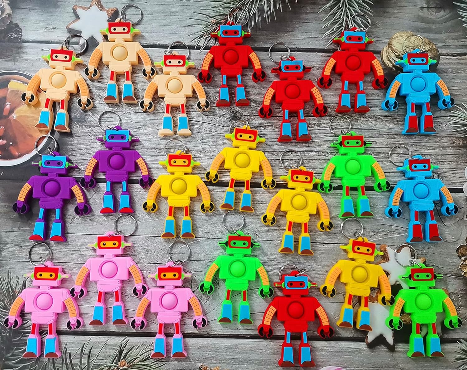 24 Packs Robot Presents Bulk Rainbow Fidgets Classroom Students Gifts from Teacher, Mini Pop Christmas Prizes Party Favors for Kids
