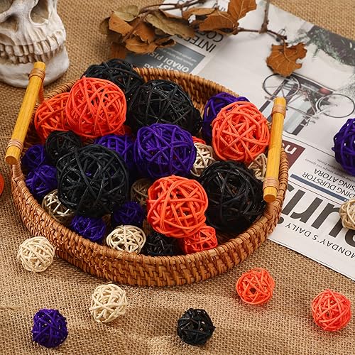 Miniatura 3 de SANNIX Bolas de ratán para decoración de Halloween, paquete de 40 bolas de mimbre para decoración del hogar, adornos de fiesta, decoración de mesa