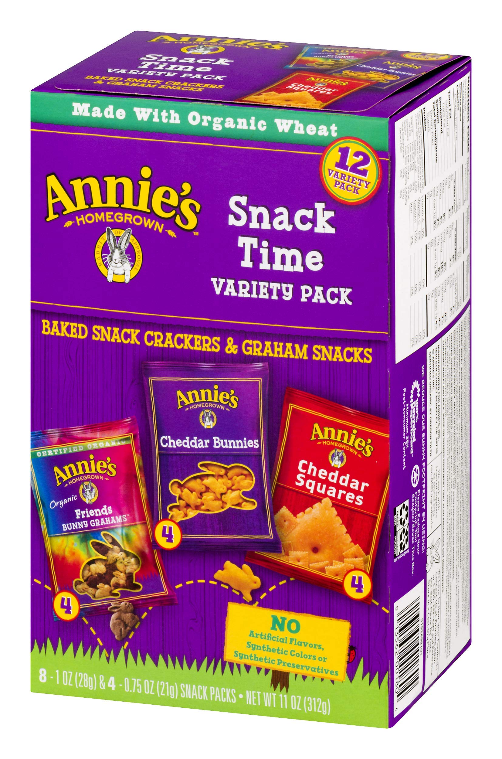 Annie's Variety Snack Pack, Cheddar Bunnies/Friends Bunny Grahams/Cheddar Squares, Baked Snack Crackers, 12-Count, 11 oz