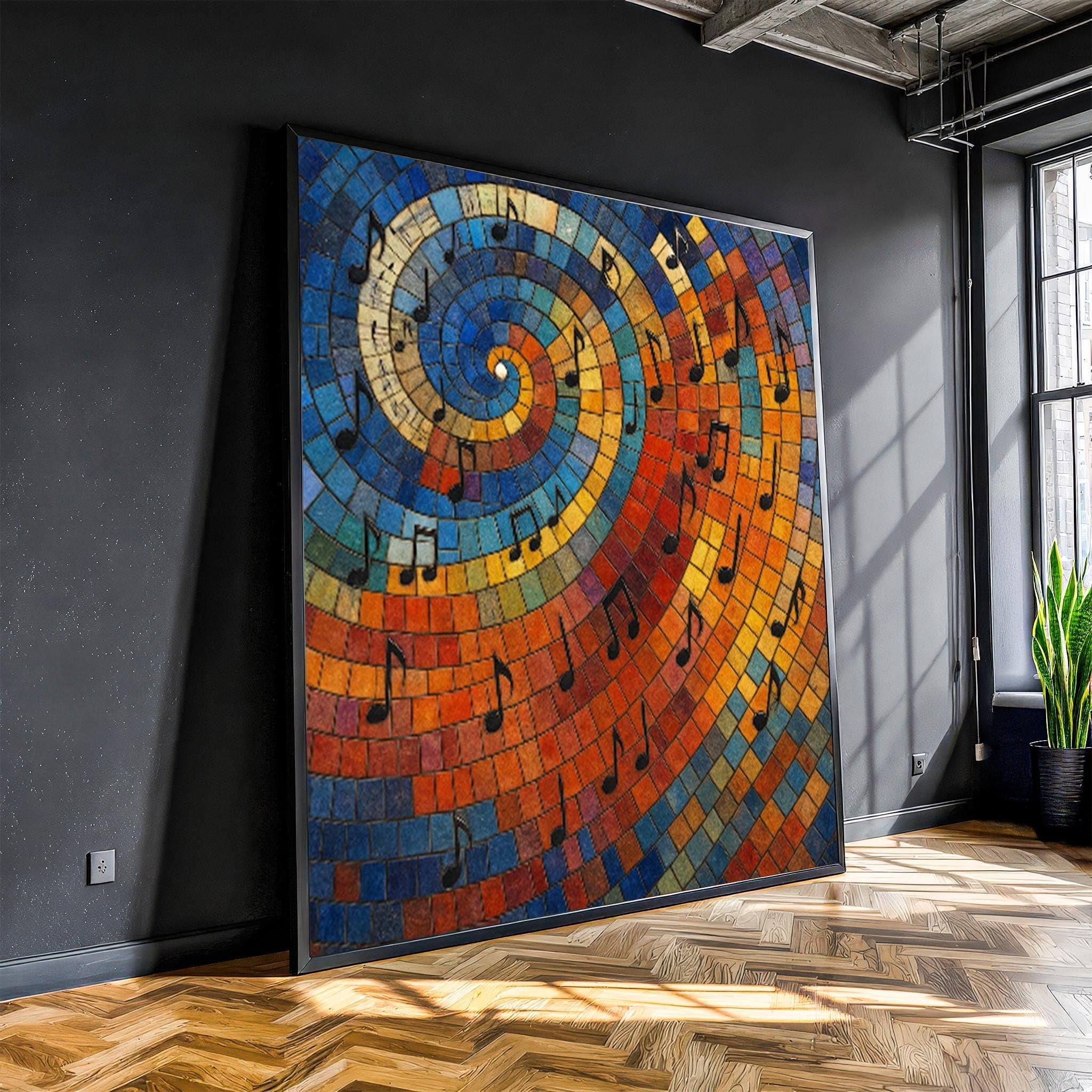 Cuadro en lienzo con espiral musical para decorar tu salón con un estilo bohemio único 8