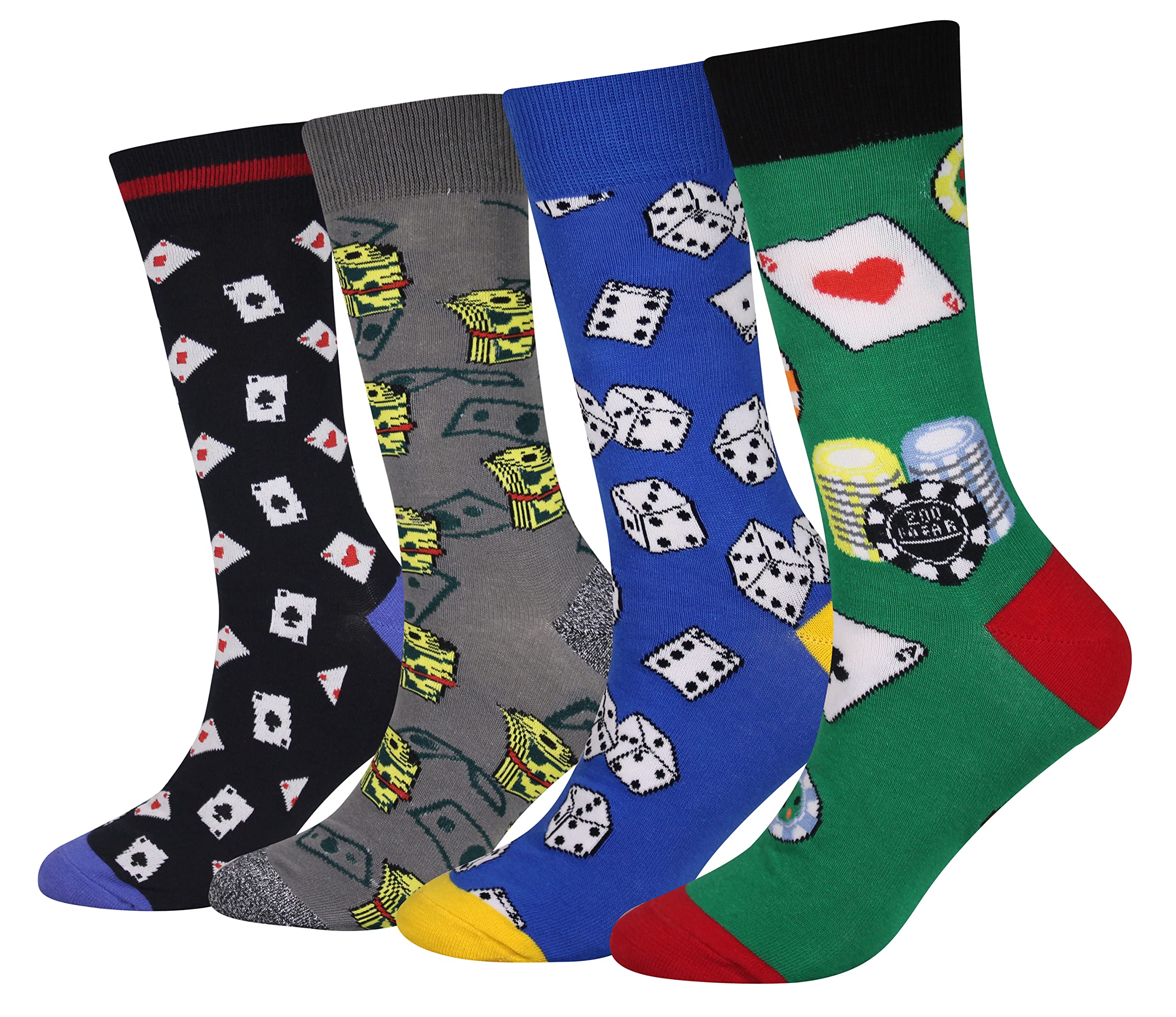 Men's EUR 42-46 Money Casino Poker Gamblers Gambling Socks Gift Crazy Novelty Dress Crew Calf Socks (Playing Cards Cash Dice Casino Chips)
