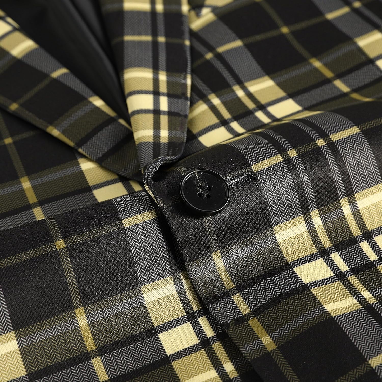 YFFUSHI Mens Slim Fit Suits 2 Piece Plaid Button Casual Formal Blazer Pants Set