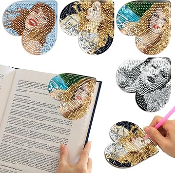 Taylor Diamond Art Bookmarks Set, 4PCS Heart Corner Diamond Painting Bookmarks for Book Lovers, Taylor Gifts for Girls, DIY Gem Art & Crafts, Diamond Art Taylor Merch for Women