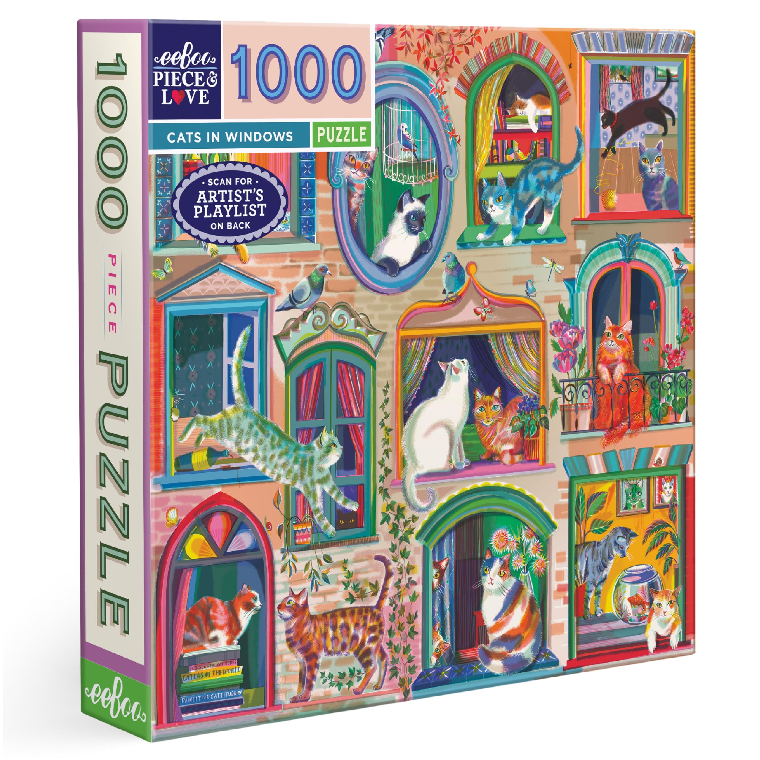 eeBoo CATS IN THE WINDOW 1000 pc Square Jigsaw Puzzle Super Deluxe PZTCIW