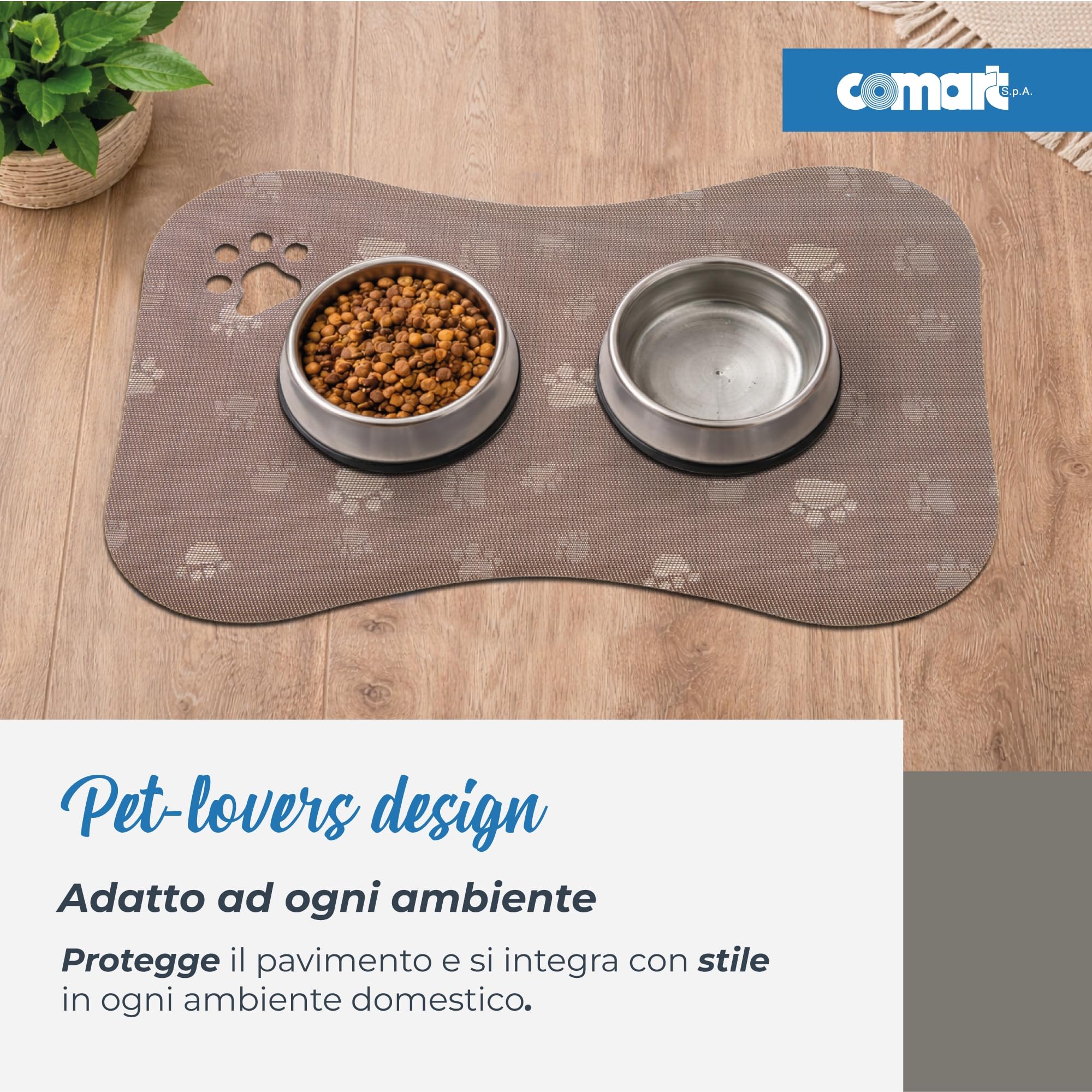 Comart - Teppich Napfuntersetzer Doggy - 40 x 60 cm - Hunde und Katzen - Pfoten beige