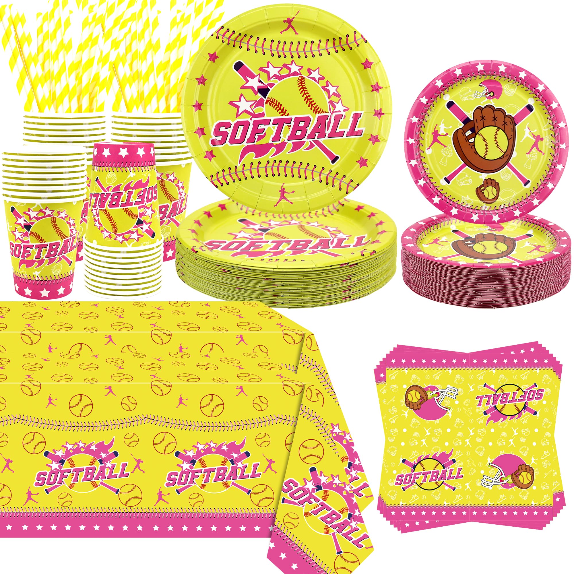 KEFAN Softball Birthday Party Decorations, Softball Theme Party Tableware Supplies including Plates, Cups, Napkins, Tablecloth (40)