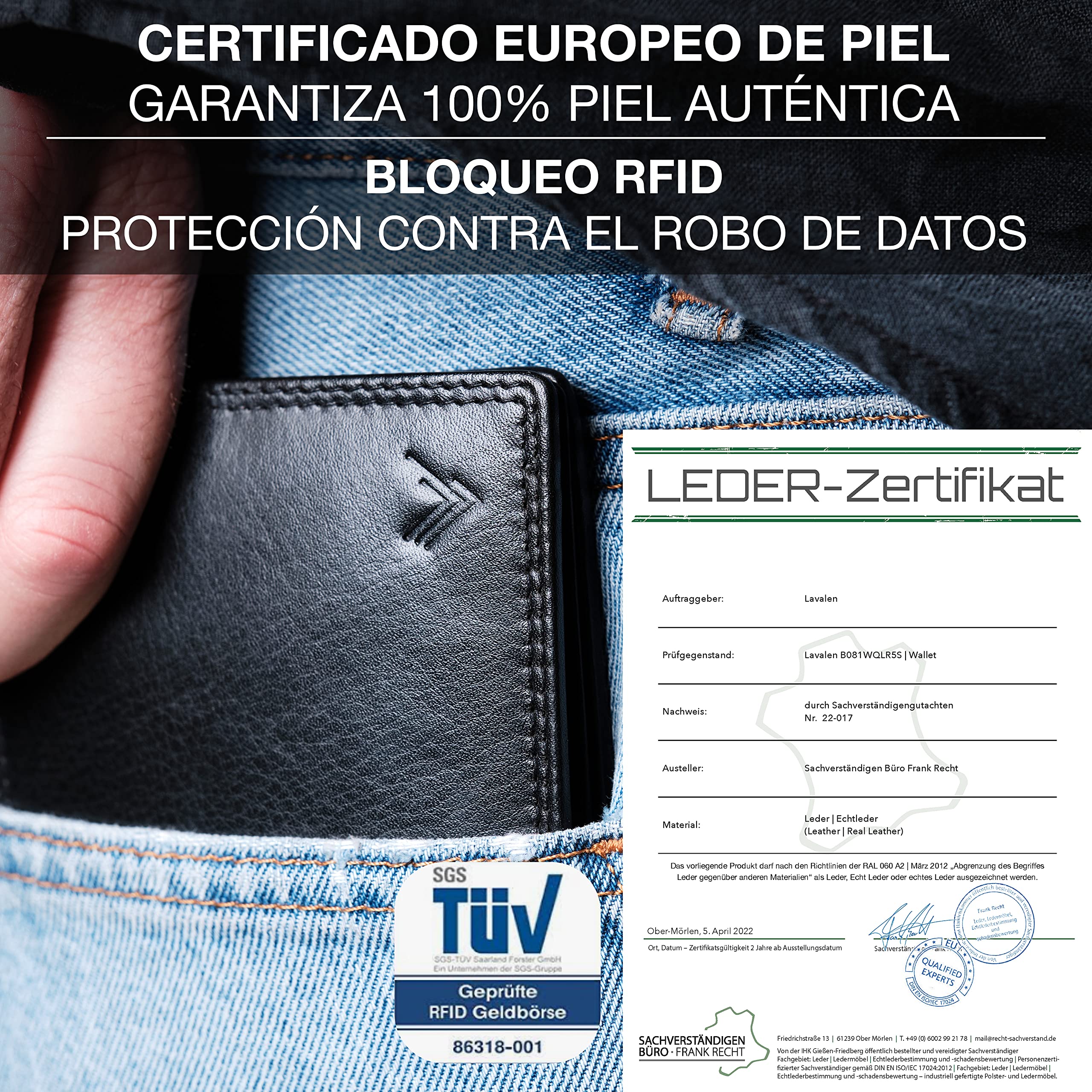 Carteras para Hombre Piel – Hecha a Mano - Monedero Tarjetero Cuero - La Cartera Hombre Piel Genuina - Billeteras con RFID - Wallets for Men - Regalos Originales, Negro