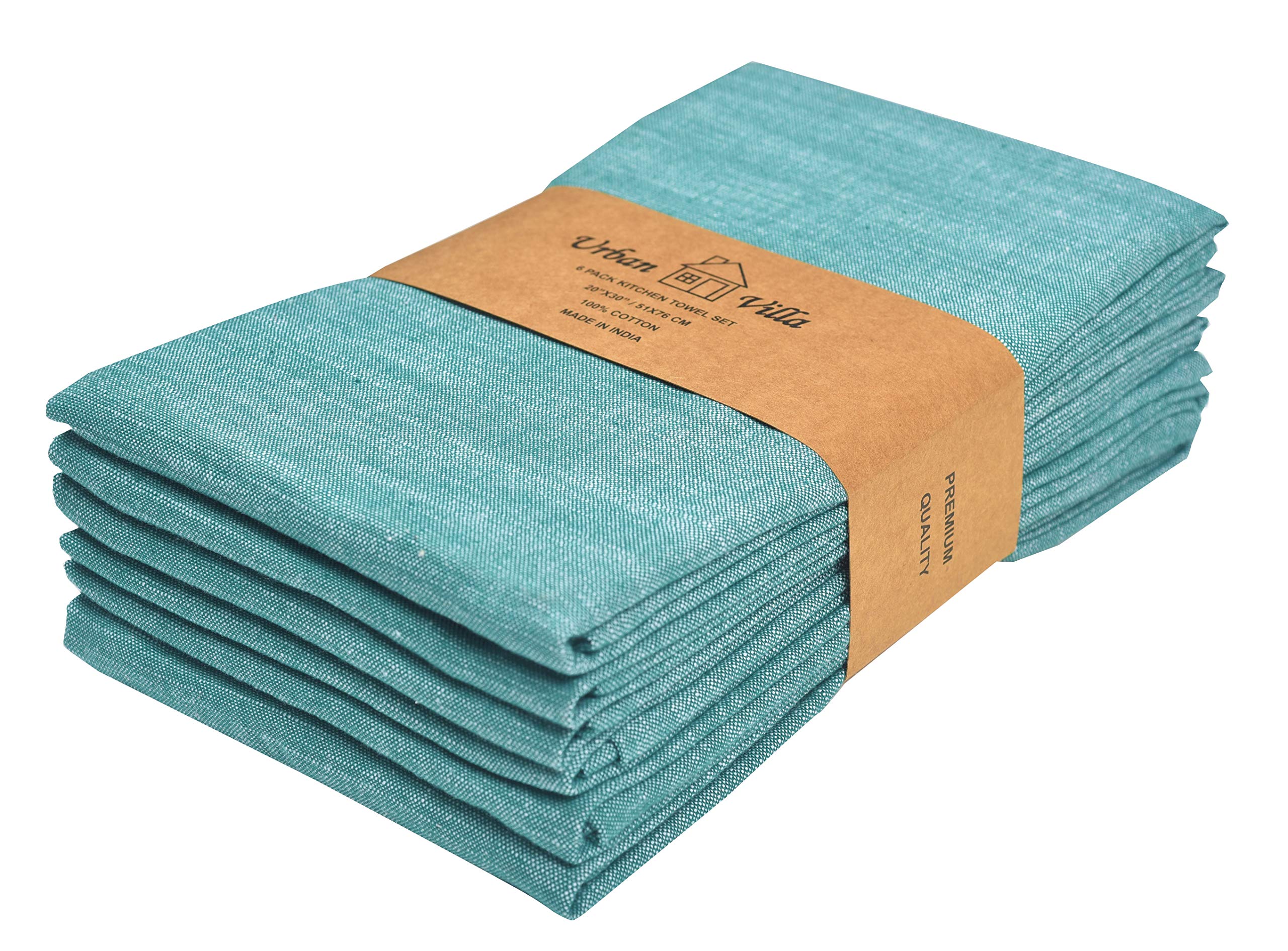 Kitchen Towels Premium Quality 100% Cotton Solid Kitchen Towels Set of 6 Ultra Soft Size 20X30 Inches Chambray Green/White Color Kitchen Towel Highly Absorbent Kitchen Towels