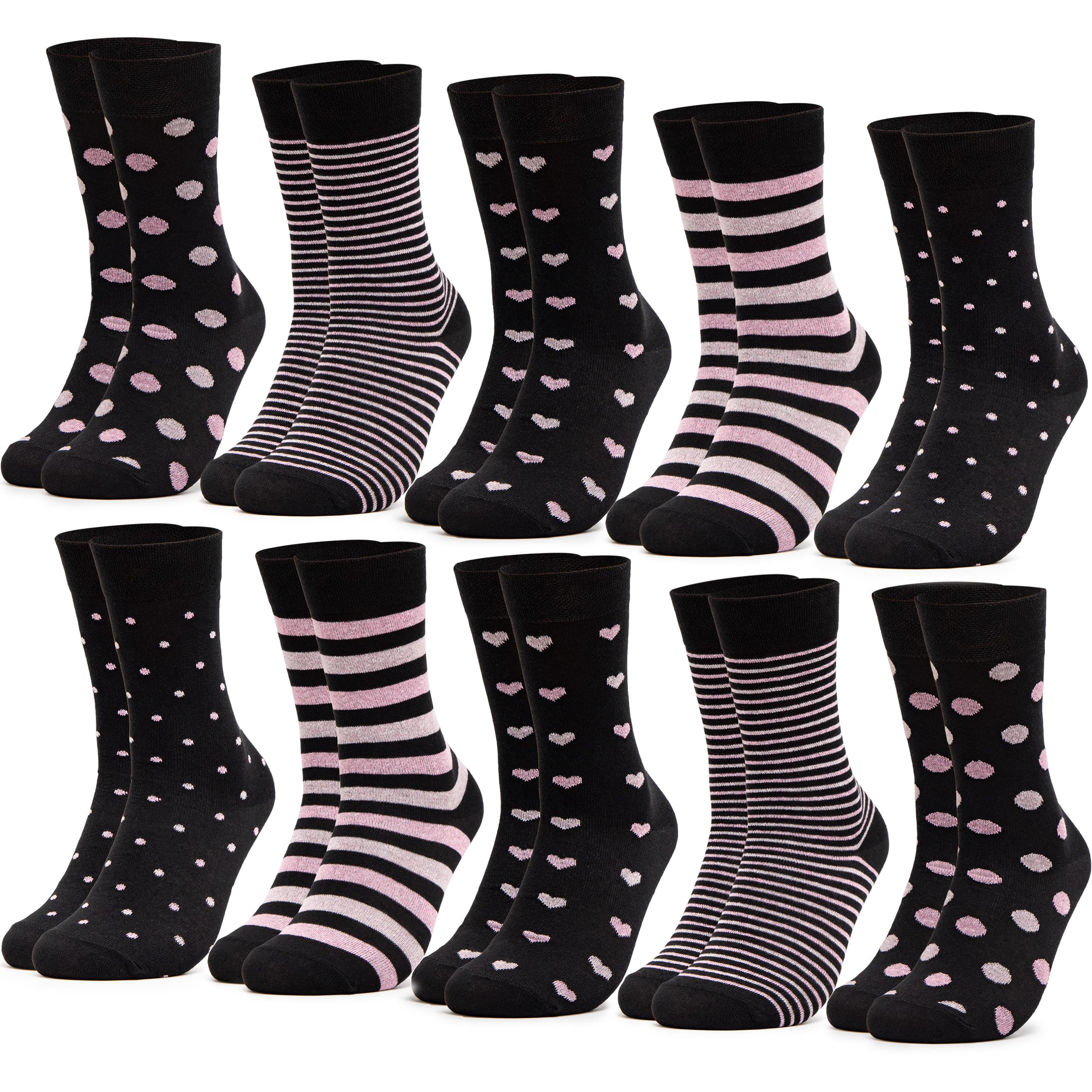 Occulto CALCETINES PARA MUJER (10 PARES) MULTICOLORES hechos de ALGODÓN SOSTENIBLE, CALCETINES PARA MUJER con lindas rayas y estampados