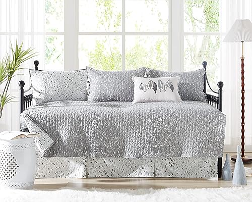 Vista 58 de Southshore Fine Living - Juego de funda acolchada de 6 piezas, diseño de hojas botánicas, color azul Hojas Botánicas Azul